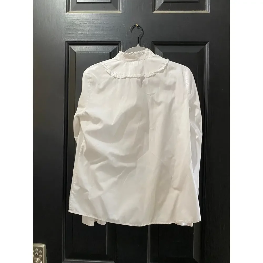 Banana Republic White Ruffle Button-Up Blouse Top Size Medium - Picture 4 of 5